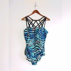 Coastal Blue Leopard Tie-Dye Blue One Piece Swimsuit 1X